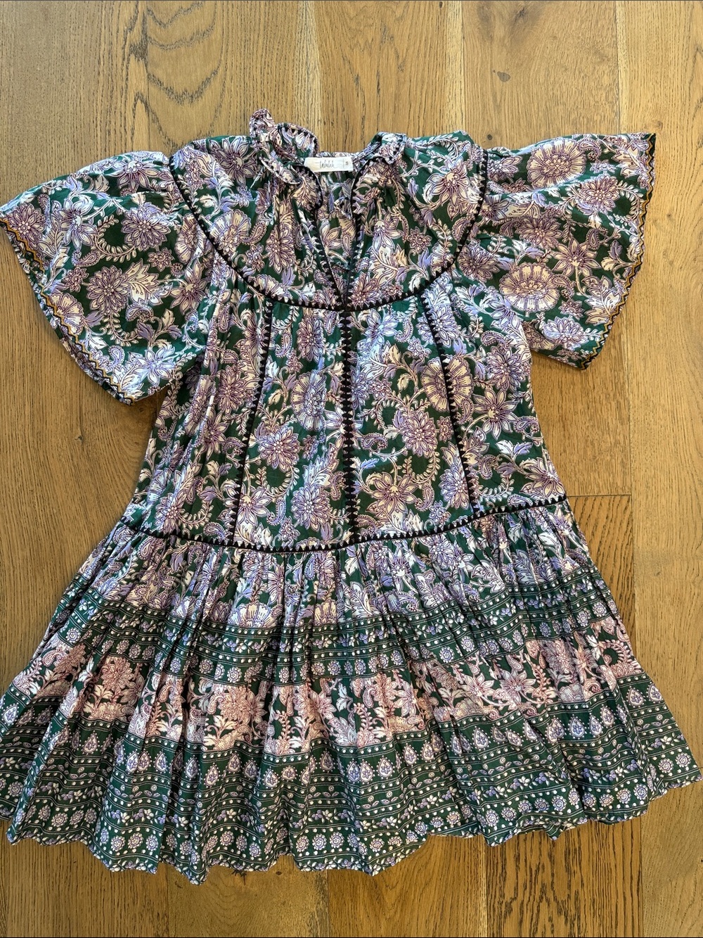 Floral Smock Dress in Green and Lavender - Women's